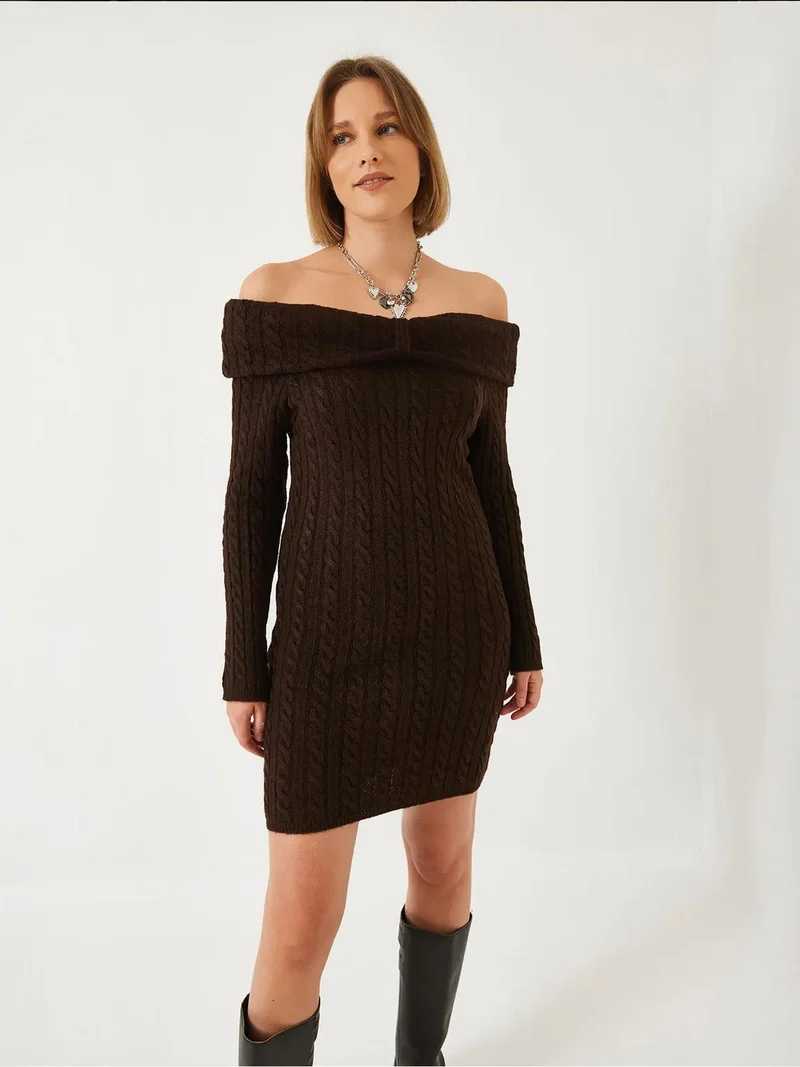 Bianco Lucci LUCCI Strapless Cable Knit Fitted Dress