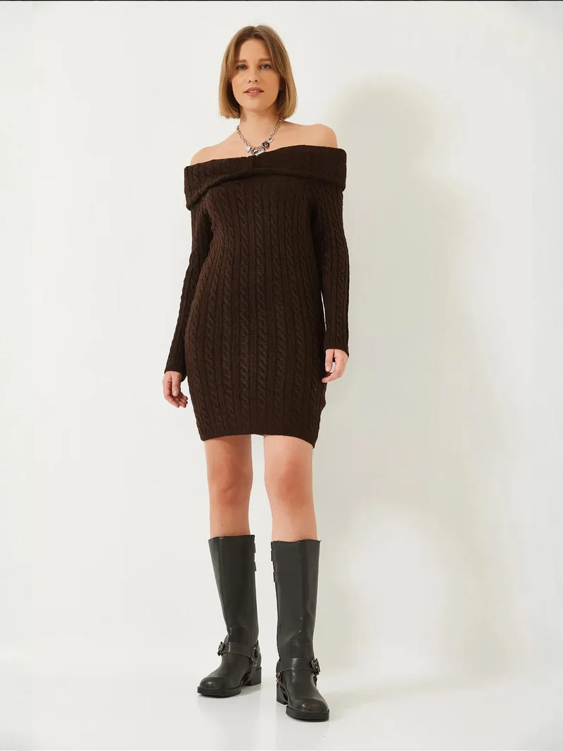 Bianco Lucci LUCCI Strapless Cable Knit Fitted Dress
