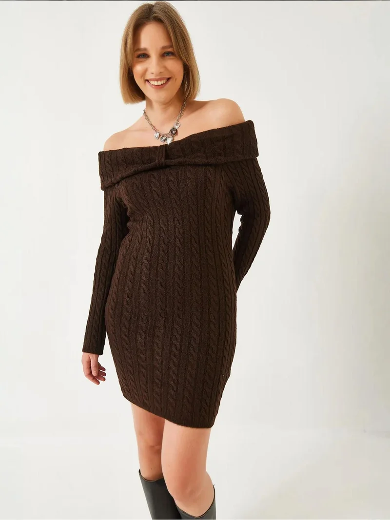 Bianco Lucci LUCCI Strapless Cable Knit Fitted Dress