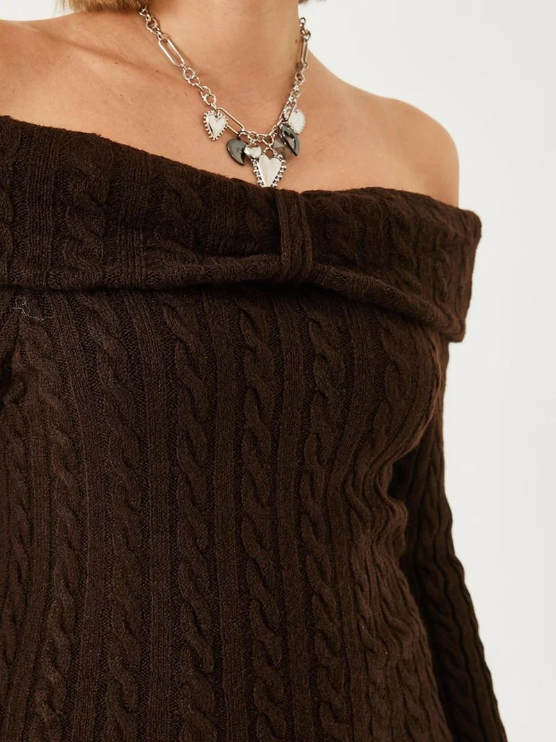 Bianco Lucci LUCCI Strapless Cable Knit Fitted Dress
