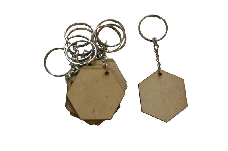 Ecomology 20 Pcs Hexagon Shape Key Chains with Ring (50 x 50) mm | Craft Work | It is Suitable for All Type of Craft Activities | Mandala Art MDF Board Suitable for Decoupage  - Image 1