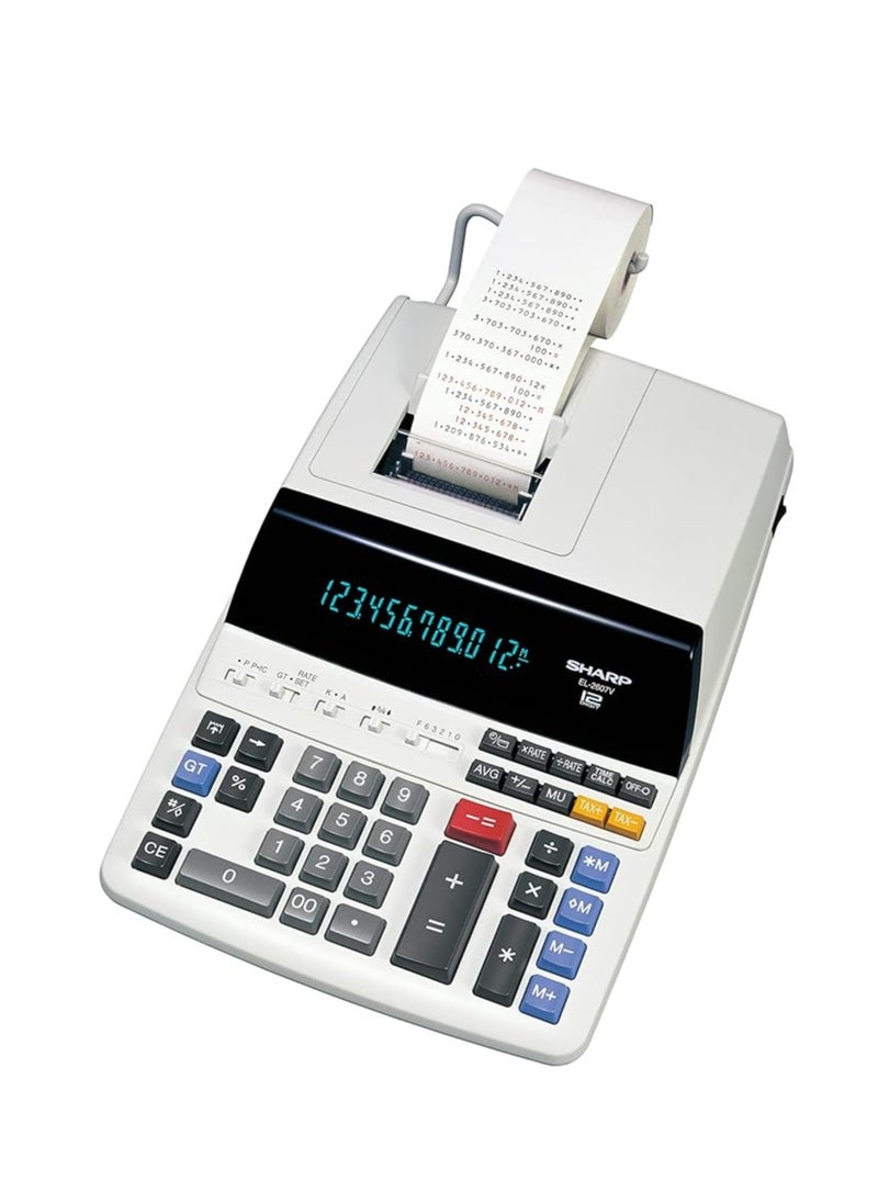 Generic Printing Desktop Calculator 12 Digits Black Red Printing Colours White EL-2607V  - Image 1