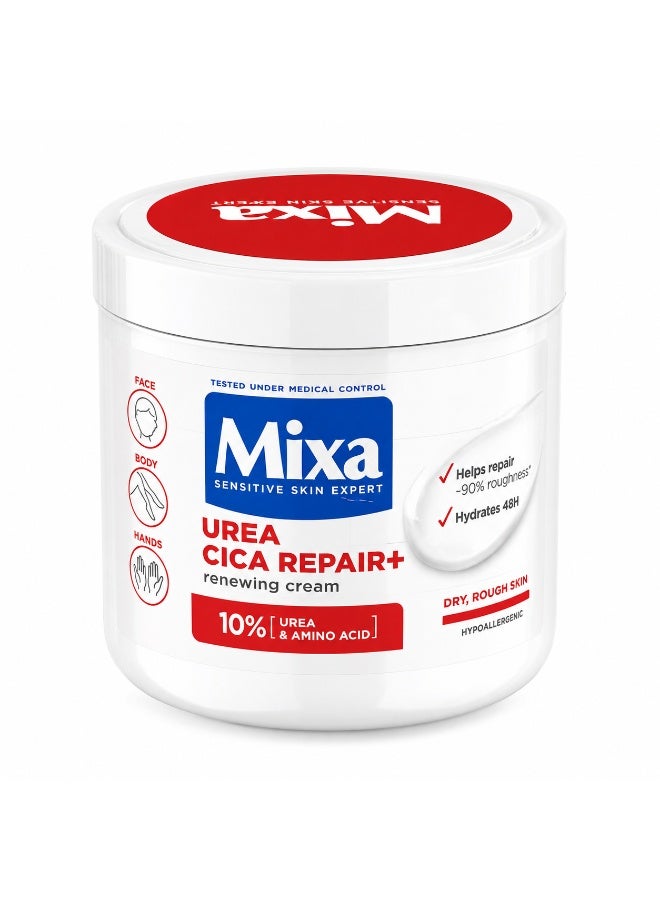Mixa Urea Cica Repair+ Renewing Cream with 10% Urea & Amino Acid for Very Dry, Rough & Sensitive Skin, 400ml - Image 1