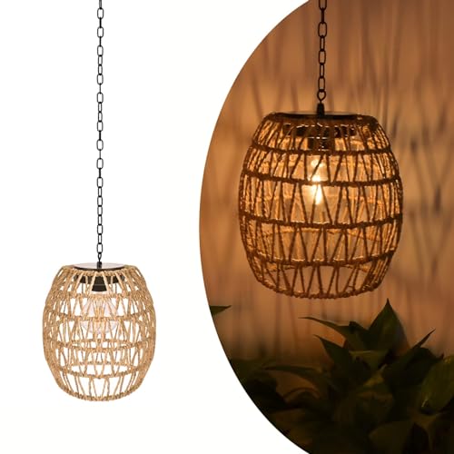 HERJIATK Outdoor Solar Hanging Lantern, Rattan Outdoor Chandelier Solar Chandelier Outdoor Outdoor Chandelier for Gazebo Solar Powered Hanging Lamp for Hallway Garden Patio Gazebo - Image 2