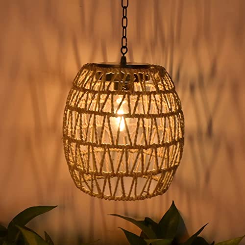 HERJIATK Outdoor Solar Hanging Lantern, Rattan Outdoor Chandelier Solar Chandelier Outdoor Outdoor Chandelier for Gazebo Solar Powered Hanging Lamp for Hallway Garden Patio Gazebo - Image 1