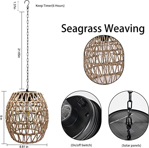 HERJIATK Outdoor Solar Hanging Lantern, Rattan Outdoor Chandelier Solar Chandelier Outdoor Outdoor Chandelier for Gazebo Solar Powered Hanging Lamp for Hallway Garden Patio Gazebo - Image 3