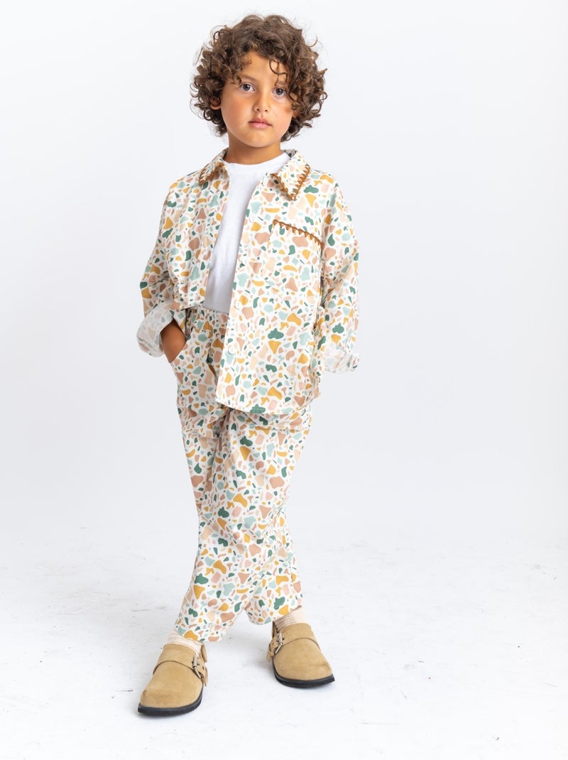Oliven The Kid Unisex Collar and Pocket Embroidered Poplin Set Ecru - Image 1