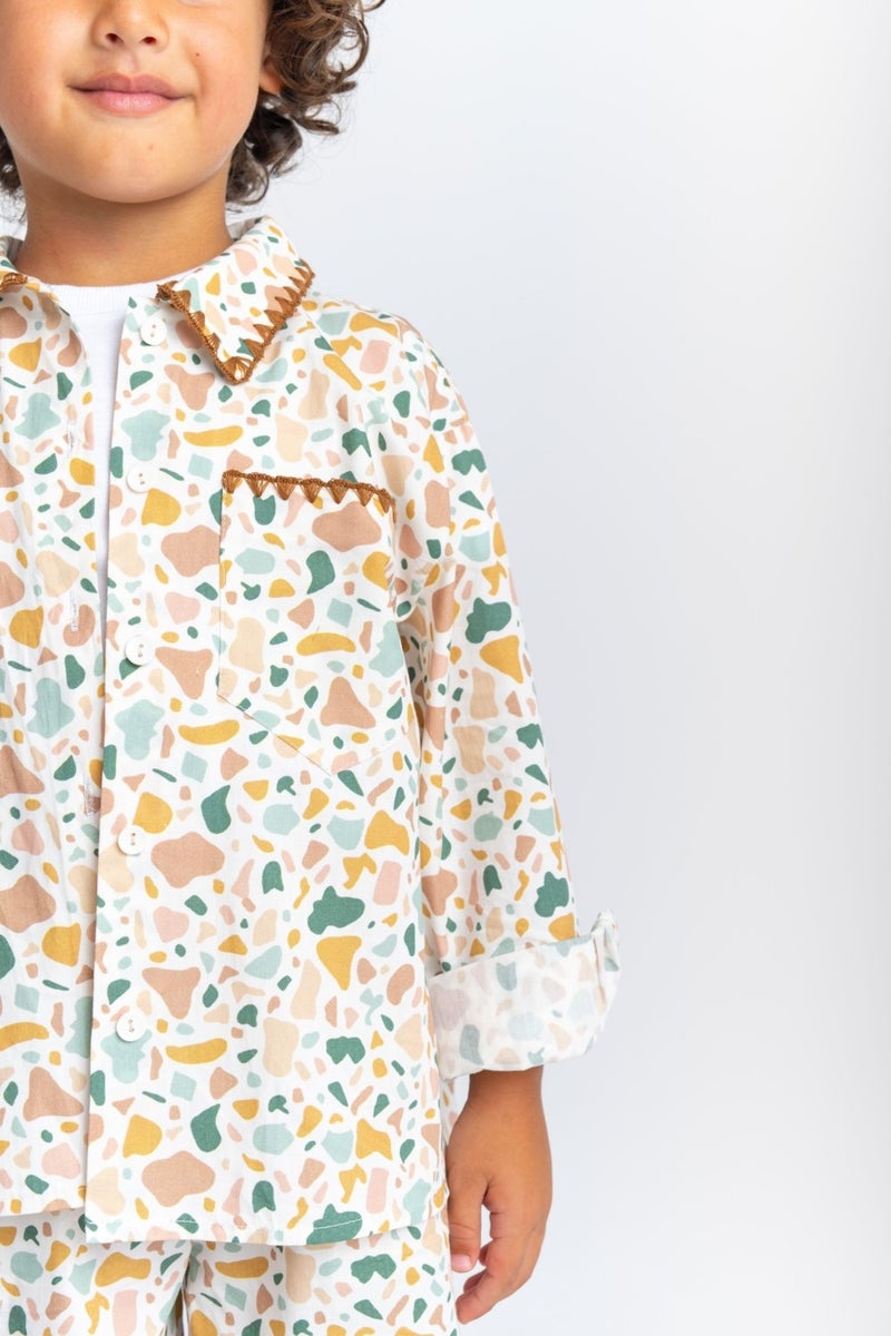 Oliven The Kid Unisex Collar and Pocket Embroidered Poplin Set Ecru - Image 3