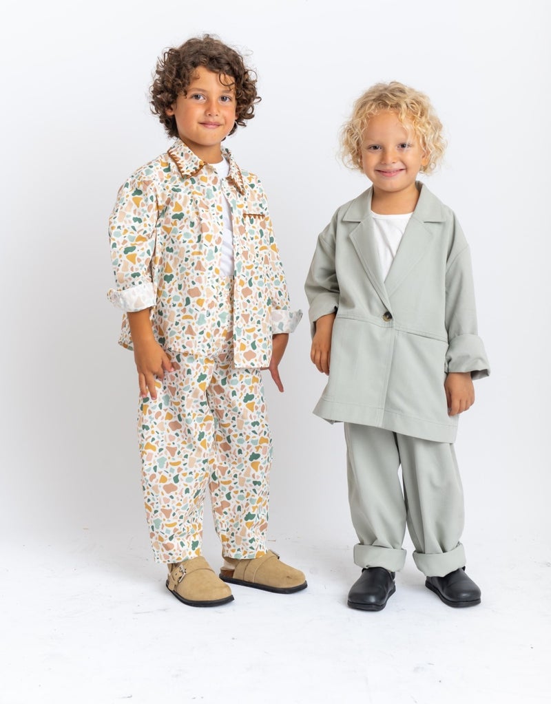 Oliven The Kid Unisex Collar and Pocket Embroidered Poplin Set Ecru - Image 4