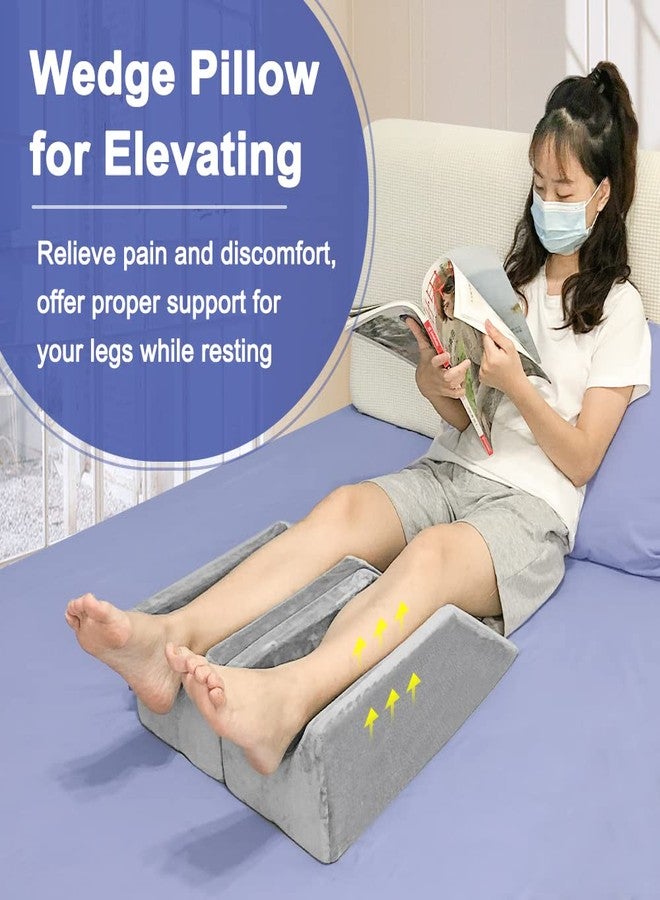 Zelen Leg Elevation Pillows Wedge 2 Pcs Single Leg Wedge Pillows for Swelling Foam Wedge for Elevating After Surgery Elevated Pillow for Legs Riser Knee Ankle Support Leg Rest Bed Positioners Wedge - Image 4