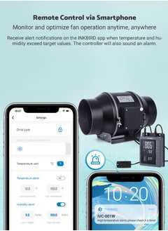 INKBIRD INKBIRD Inline Duct Fan IVC-001W 15CM with Smart Controller Variable Fan Speed Temperature and Humidity Control HVAC Vent Blower for Grow Tents Vertical Farms Kitchens Basements  - Image 5