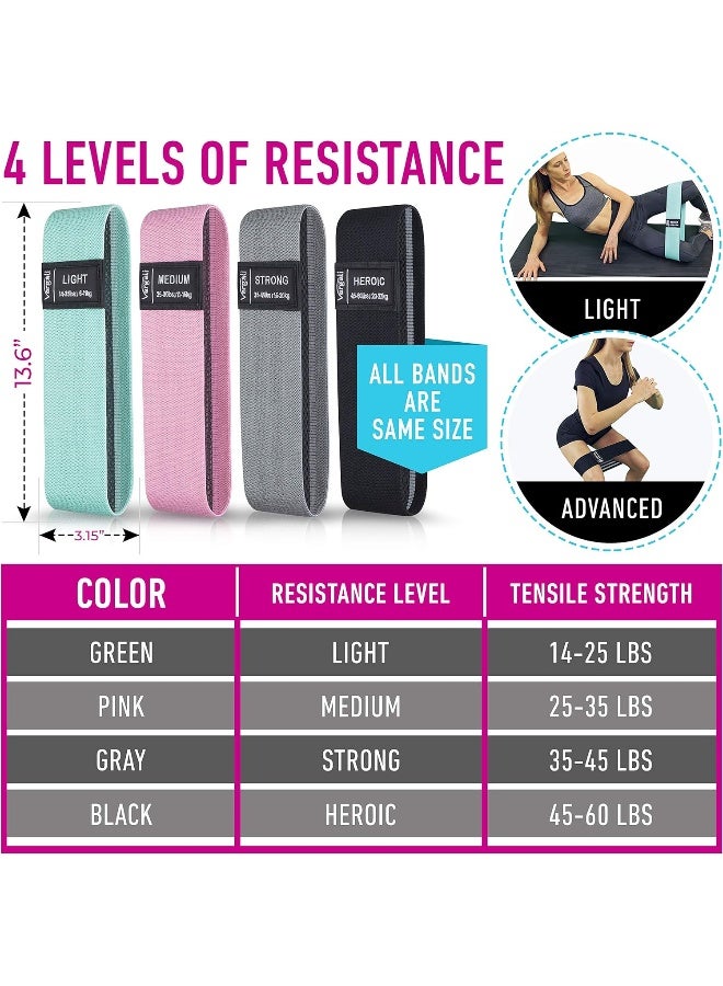 Vergali Resistance Bands for Working Out with Workout Bands Guide. 4 Booty Bands for Women Men Fabric Elastic Bands for Exercise Bands Resistance Bands for Legs Bands for Working Out Hip Thigh Glute Bands Set  - Image 1