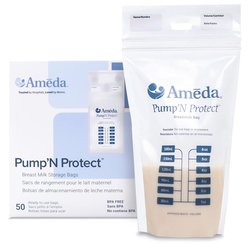 Ameda Ameda PumpN Protect Breastmilk Storage Bag 6oz 50 Count Breast Milk Storage Bags for Refrigerator or Freezer BPA Free Breastfeeding Essentials Breastfeeding Supplies
