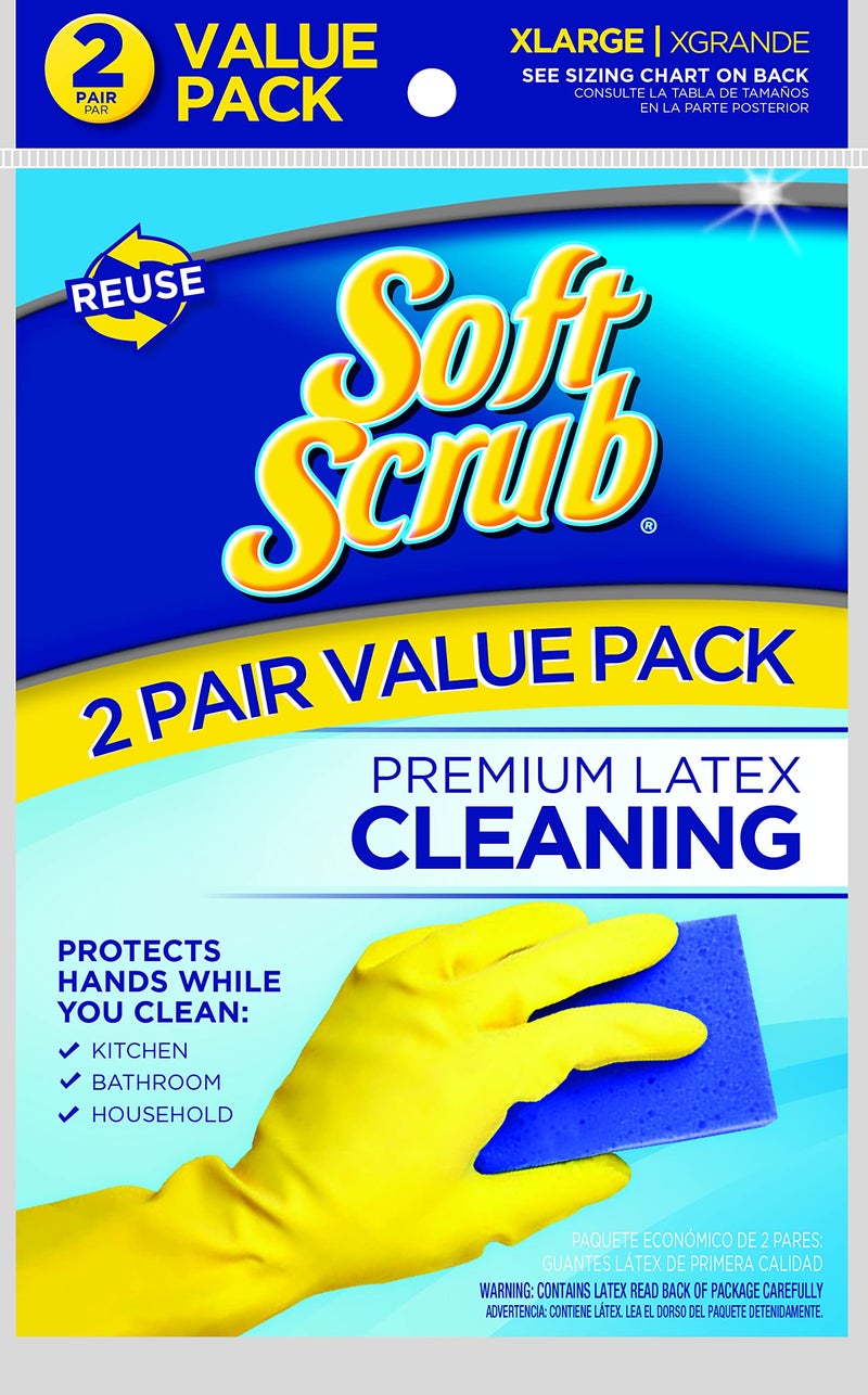 Soft Scrub Yellow Reusable Latex Household Glove X-Large (2 Pair) - Image 1