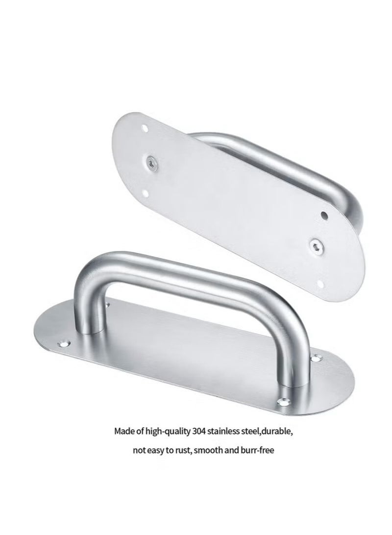 Door Handles,Pull Push Door Handles with Back Plate,Sliding Silver Handle Set for Gate Cabinet Cupboard Barn Shed Toilet Door,Heavy Duty Pull Handles Hardware  - Image 2