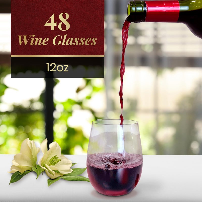 Reli. Disposable Wine Glasses (48 Pack, 12oz) Plastic Stemless Wine Glasses Disposable | Clear and Stemless for Parties, Cocktails, Whiskey, Weddings | Shatterproof - Image 2