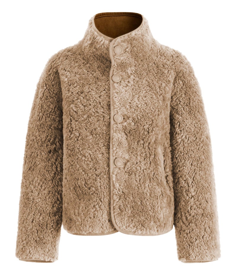 FLAVOR Womens Reversible Shearling Faux Leather Jacket Winter Casual Stand Collar Coats (Brown, L) - Image 1