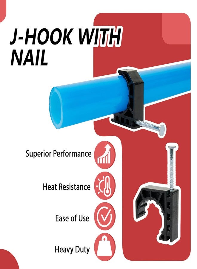 EFIELD (Pack of 50) EFIELD 1/2-inch Black Color Half Clamp Fixture, J-Hook with Nail For 1/2" PEX Tubing/Pipe Support,(PPSU1807019) - Image 4