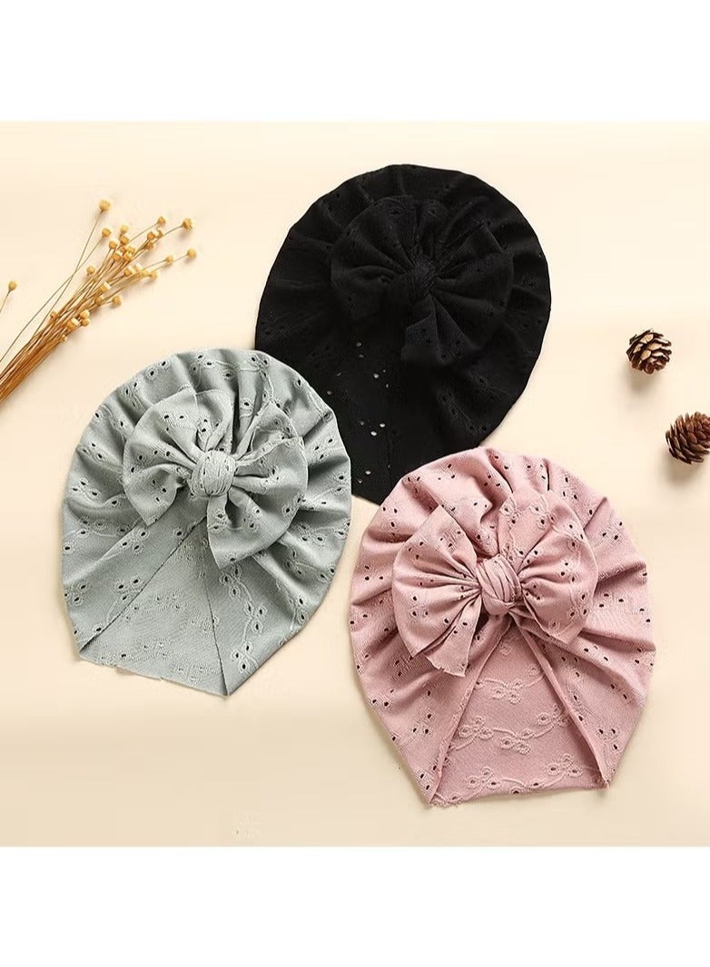 Unewshi Breathable Soft Big Bow Turban Hats, Beanie Caps Headwraps for Baby Girls Infants Toddlers Cute Toddler Cap Baby Turban Hats Turban Bun Knot 6 Pack - Image 5
