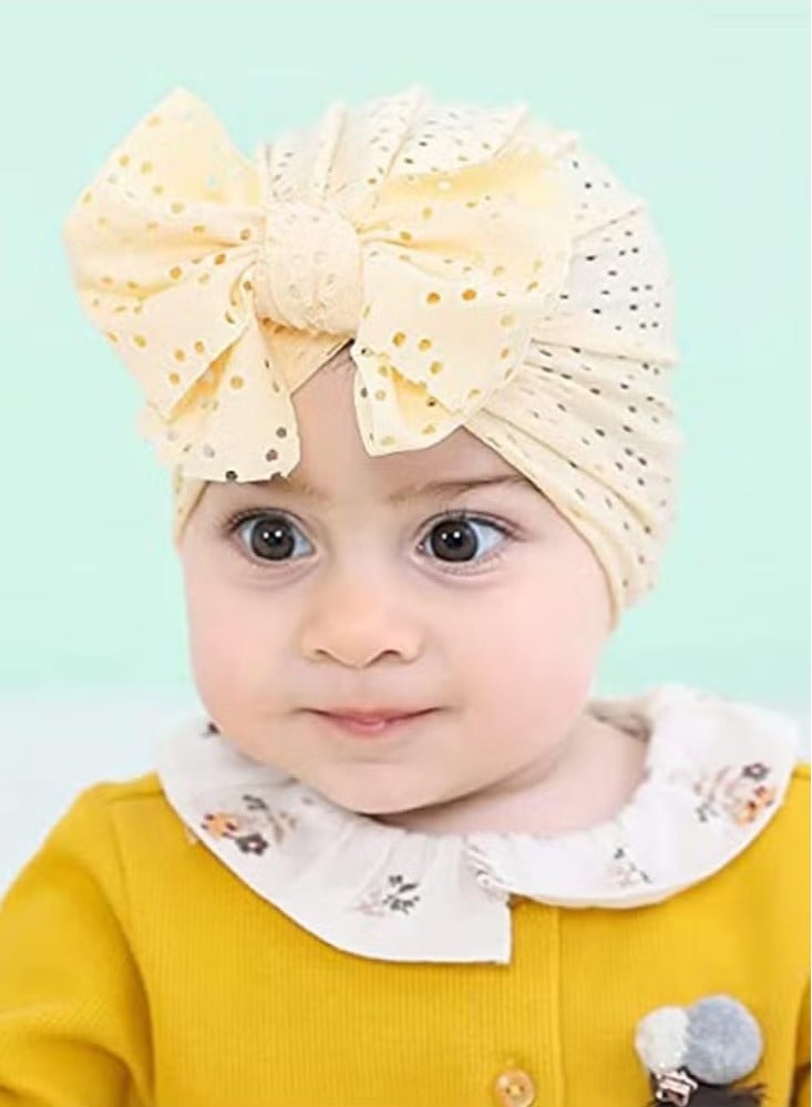 Unewshi Breathable Soft Big Bow Turban Hats, Beanie Caps Headwraps for Baby Girls Infants Toddlers Cute Toddler Cap Baby Turban Hats Turban Bun Knot 6 Pack - Image 2