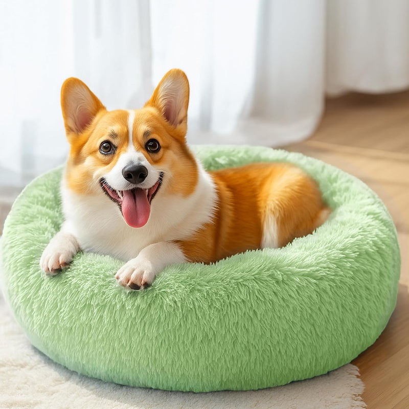 Hoewina 28in Large Dog Bed, Medium Size Dog and Cats, Calming Donut Bed for Puppy and Kitten, Washable Round Fluffy Pet Bed (Green) - Image 5