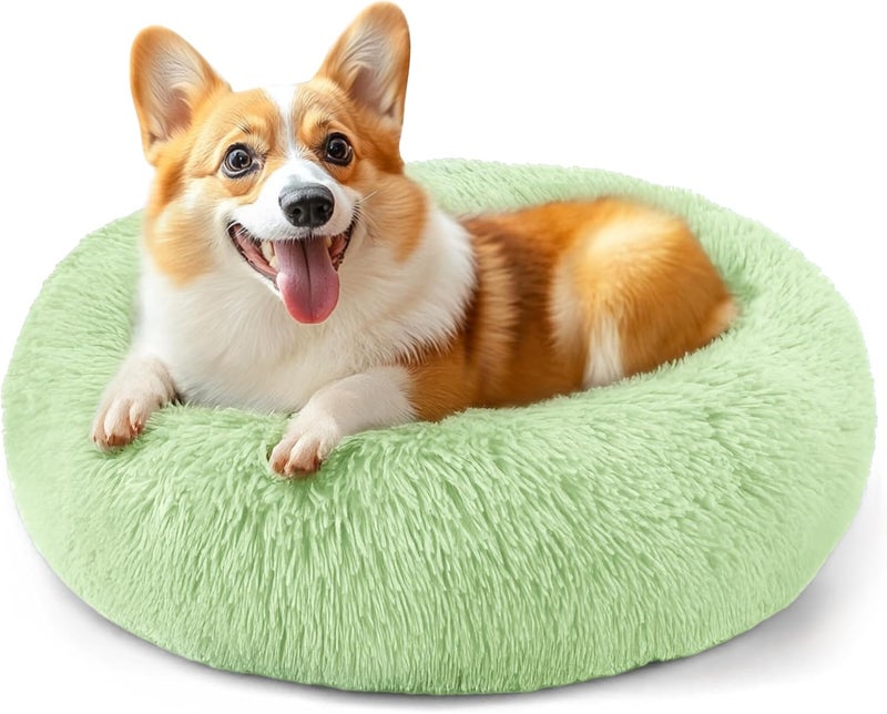 Hoewina 28in Large Dog Bed, Medium Size Dog and Cats, Calming Donut Bed for Puppy and Kitten, Washable Round Fluffy Pet Bed (Green) - Image 1