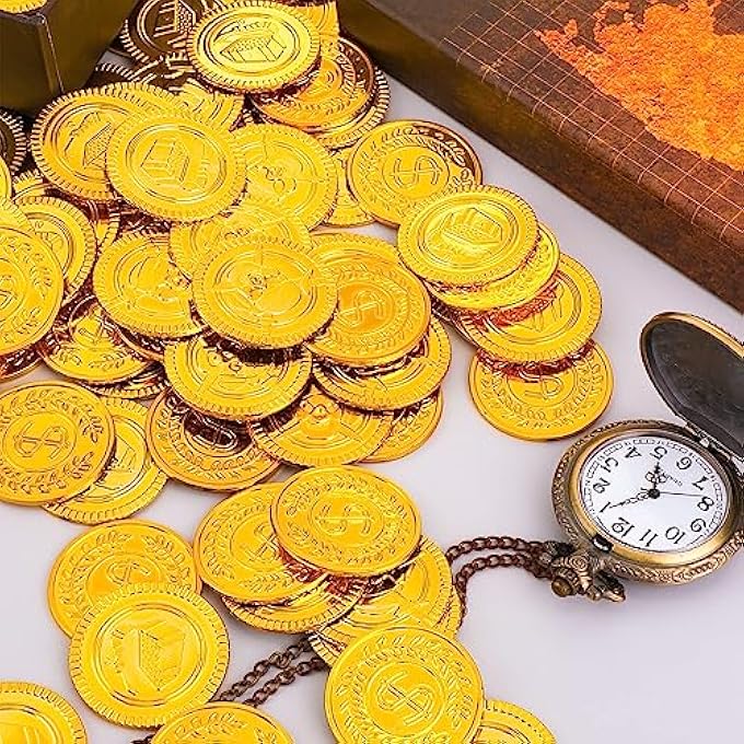 ARTIFICIAL GOLD COINS 100 PIECES FAUX TREASURE CHEST MONEY TOY PROPS FOR CHILDREN PIRATE HUNTING THEME PARTY GAMES - Image 5