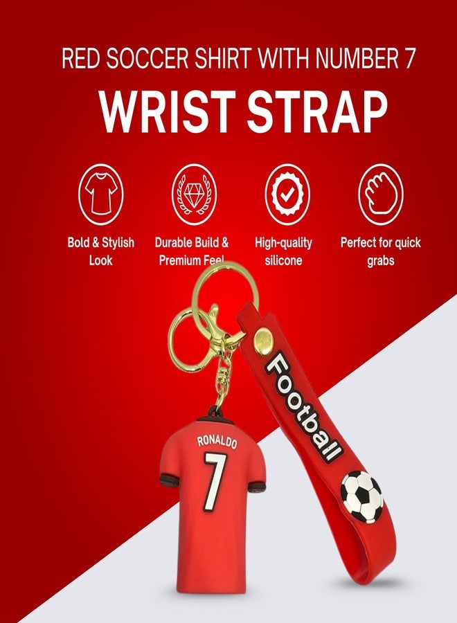90's Kids Ronaldo Football Jersey Keychain - Red Soccer Shirt with Number 7 & Wrist Strap - Stylish Sports Accessory for Football Fans - Image 3