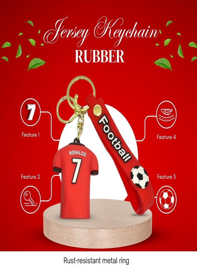 90's Kids Ronaldo Football Jersey Keychain - Red Soccer Shirt with Number 7 & Wrist Strap - Stylish Sports Accessory for Football Fans - Image 2