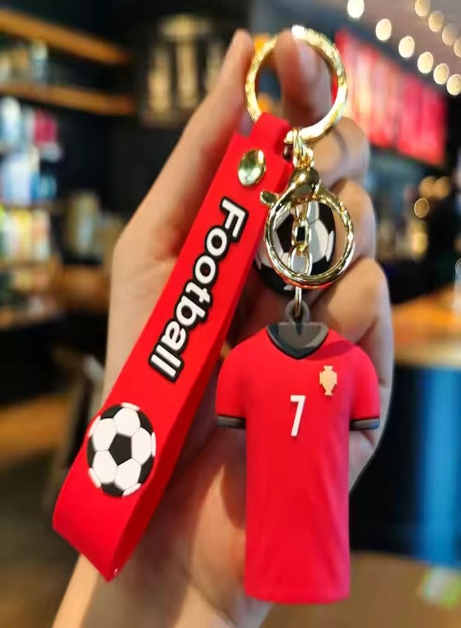 90's Kids Ronaldo Football Jersey Keychain - Red Soccer Shirt with Number 7 & Wrist Strap - Stylish Sports Accessory for Football Fans - Image 1