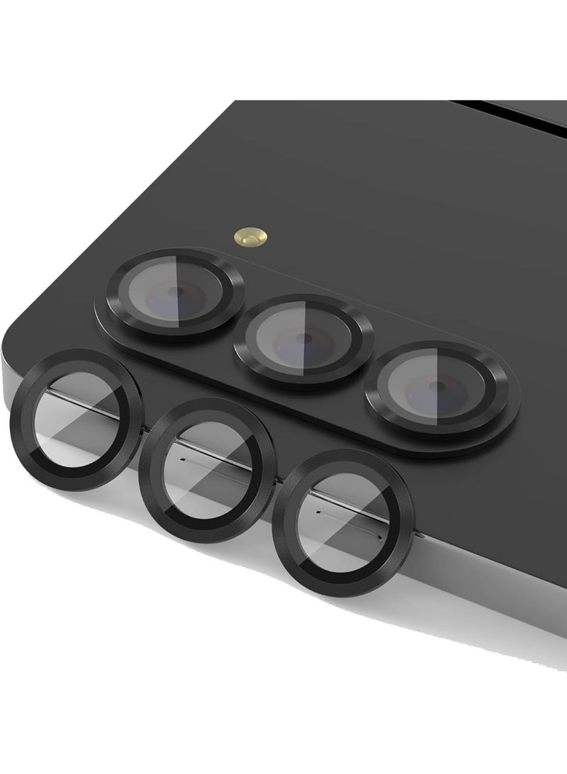 حافظة حماية متوافقة مع عدسة الكاميرا سامسونج جالاكسي Z فولد 5 من ، غطاء كاميرا من الزجاج المقوى بدرجة صلابة 9 مع حلقة معدنية فردية (اسود)