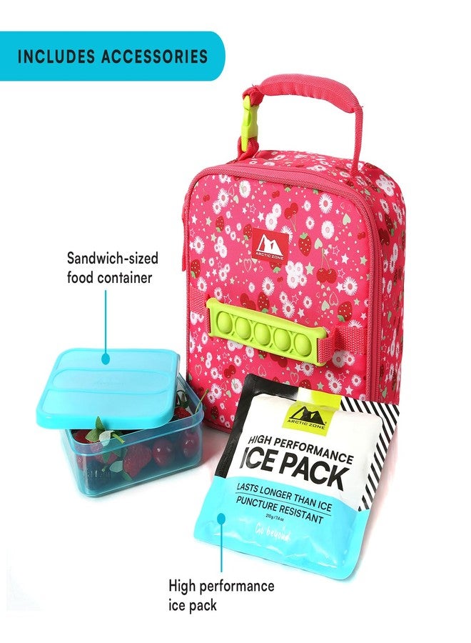 Arctic Zone Pop-it Kids Lunch Box Combo with Sensory Pop Handle, 210g Ice Pack, and Sandwich Container, Very Berry Cherry - Image 3