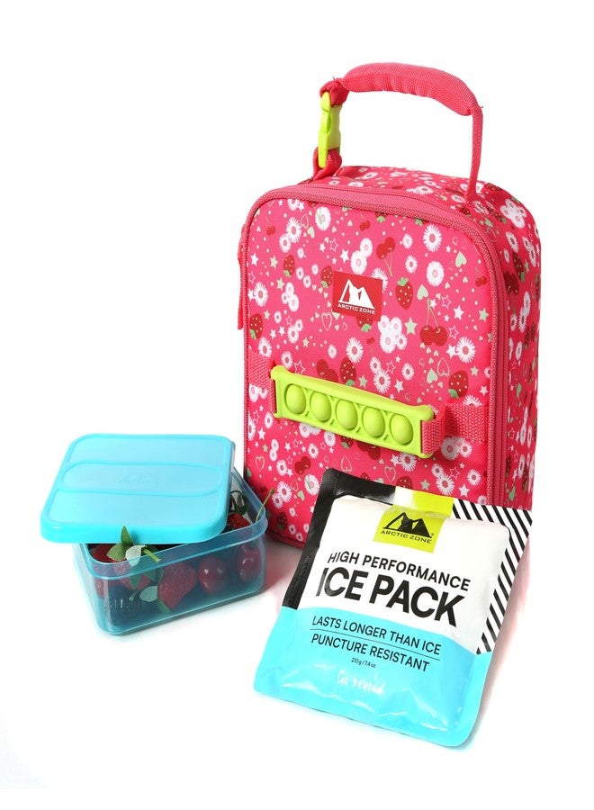 Arctic Zone Pop-it Kids Lunch Box Combo with Sensory Pop Handle, 210g Ice Pack, and Sandwich Container, Very Berry Cherry - Image 1