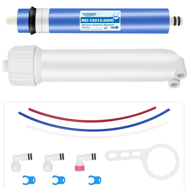 YKMGON 2012200GPD Reverse Osmosis Membrane with RO Membrane HousingWrench14 QuickConnect FittingsCheck Valve and Water Pipe Replacement for Replacement Under Sink Home RO Water Filter System