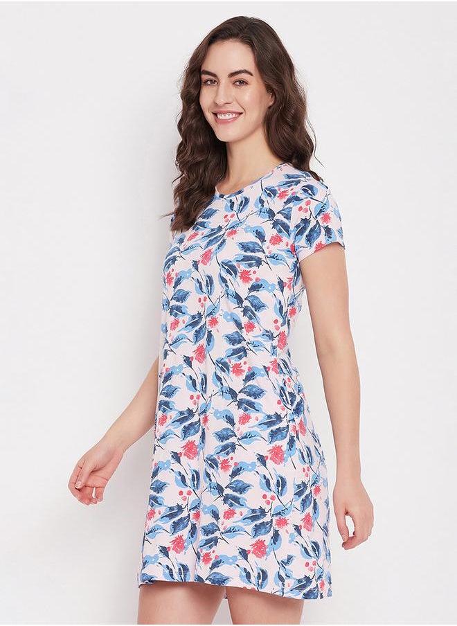 Clovia Cotton Floral Print Sleep T-Shirt Dress by Styli  - Image 3