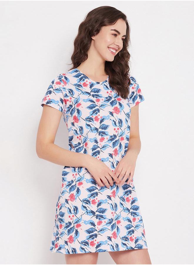 Clovia Cotton Floral Print Sleep T-Shirt Dress by Styli  - Image 4