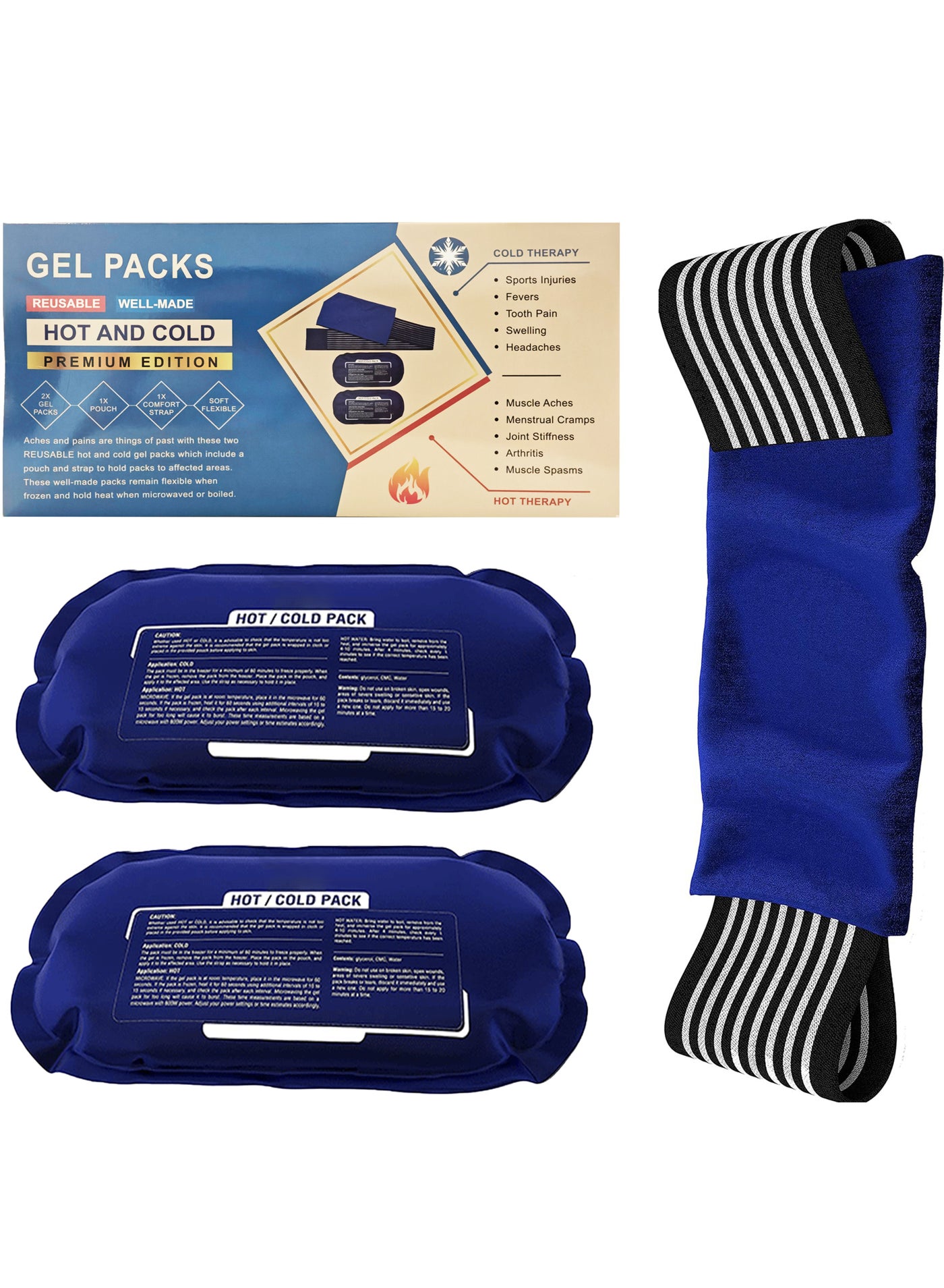 2 Reusable Hot and Cold Ice Packs for Injuries, Joint Pain, Muscle Soreness and Body Inflammation - Reusable Gel Wraps - Adjustable & Flexible for Knees, Back, Shoulders, Arms and Legs