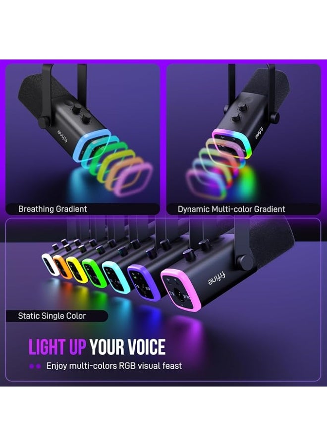 FIFINE XLR USB Dynamic Microphone for Podcast Recording PC Computer Gaming Streaming Mic with RGB Light Mute Button Headphones Jack Desktop Stand - Image 5