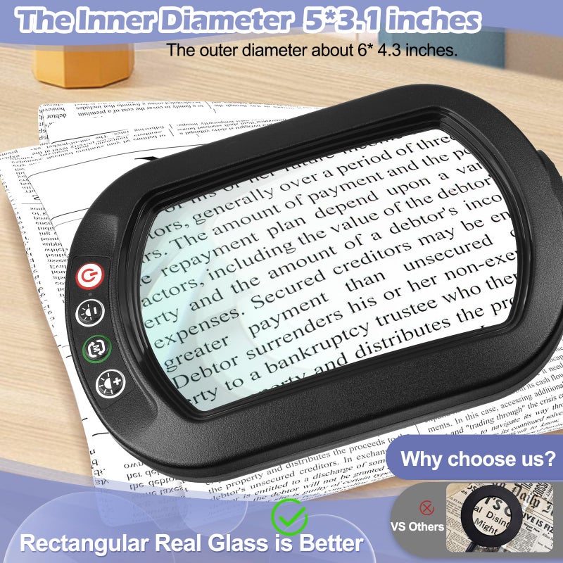 Drdefi 10X Square Magnifying Glass with Light and Stand, Real Glass LED Lighted Magnifier, 5 Color Modes Stepless Dimmable, Hands-Free Mag Desk Lamp with Clamp for Reading Craft Hobby Close Work Black - Image 3
