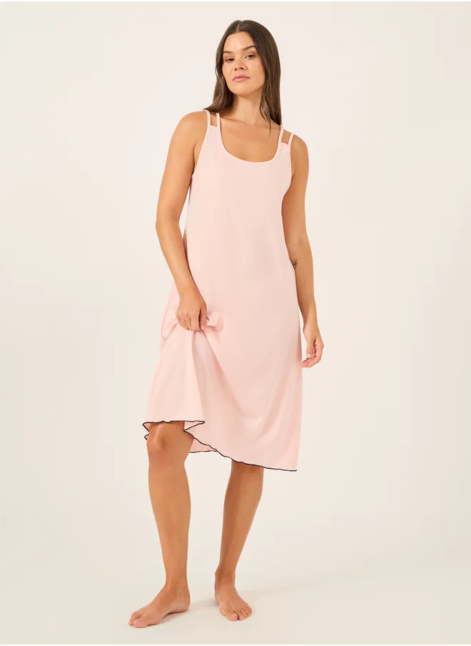 Styli Contrast Lettuce-Edge Hem Cross Back Strap Slip Dress