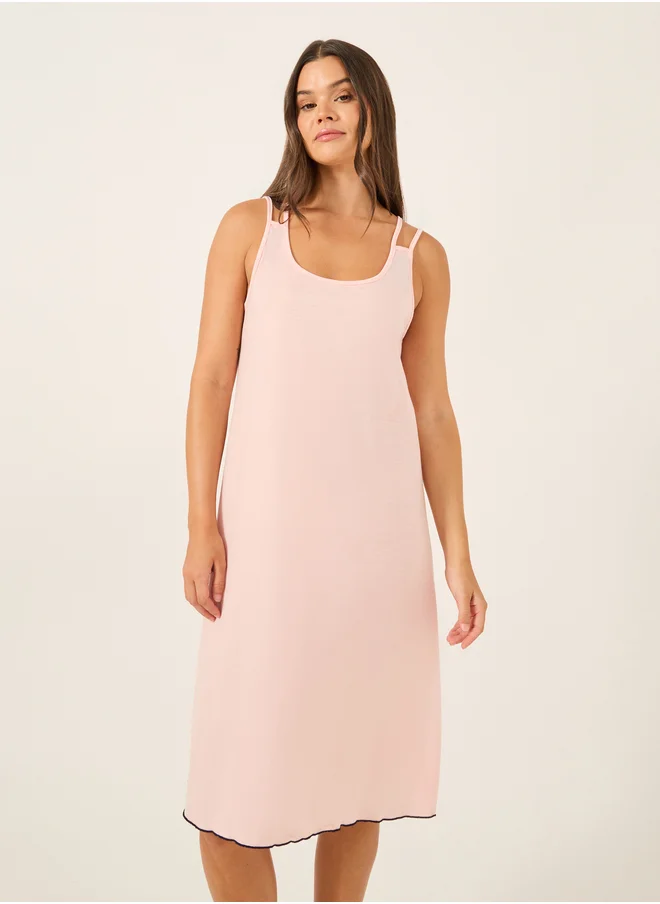 Styli Contrast Lettuce-Edge Hem Cross Back Strap Slip Dress