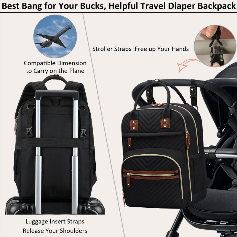 Tenot Diaper Bag Backpack for Women with Changing Pad, Baby Bag with Insulated Pockets Multifunctional Diaper Bags For Baby Girl Boy Waterproof Baby Bags For Boys Girls Maternity Bag Black - Image 4