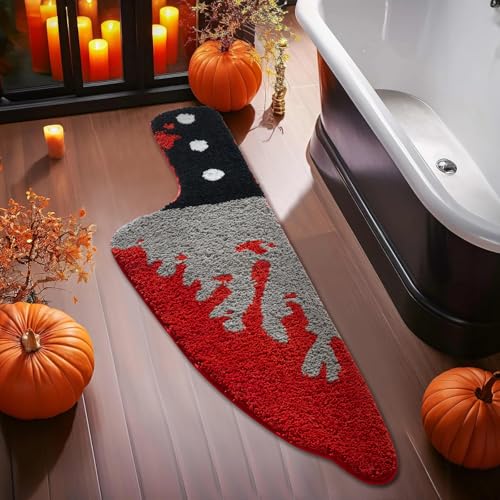 Aldopein Scream Knife Rug 18W x 45L Horror Movie Gothic Area Rubber Rugs Non Slip Machine Washable Cute Vintage Spooky Skull Halloween Accent Throw Rugs for Kitchen Bathroom Bedroom Indoor Doormat Soft - Image 3