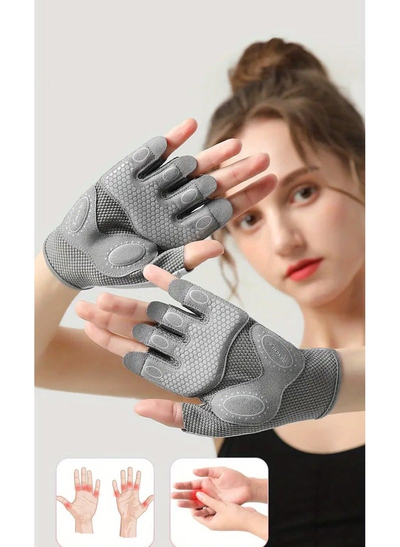 GO 1 Pair Women Workout Gloves, Non-Slip And Shock-Absorbing Half-Finger Mittens, For Fitness Lifting Climbing Exercises Palm Protector - Image 4