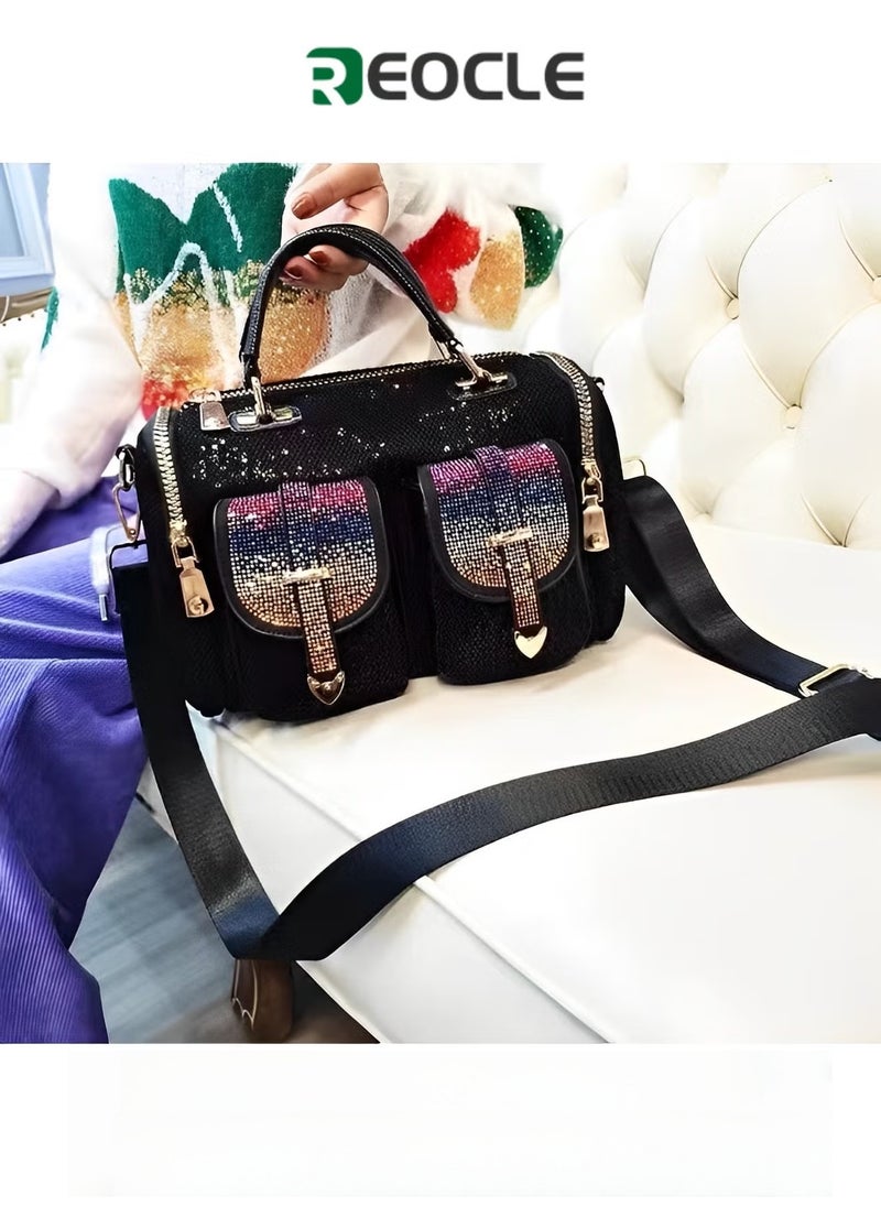 REOCLE Women's Rhinestone Bag Sequin Shoulder Bag with Large Capacity & Multi Pockets & Adjustable Strap Casual Versatile Handbag Crossbody Purse - Image 1