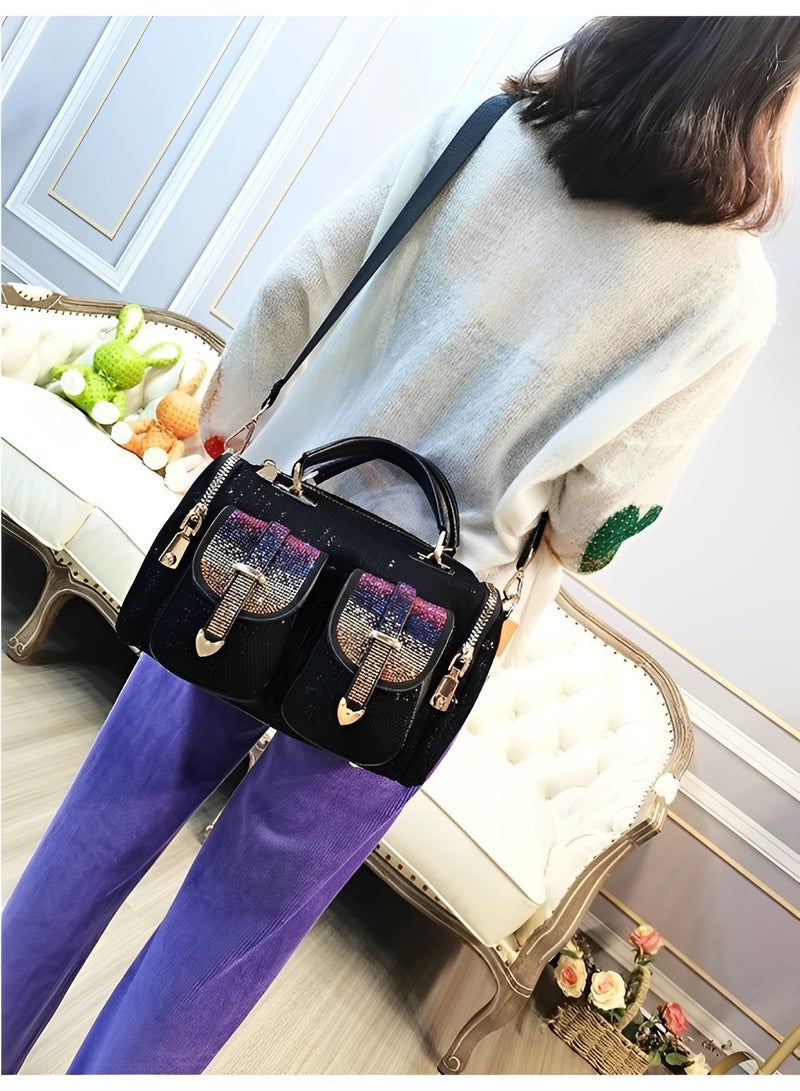 REOCLE Women's Rhinestone Bag Sequin Shoulder Bag with Large Capacity & Multi Pockets & Adjustable Strap Casual Versatile Handbag Crossbody Purse - Image 3