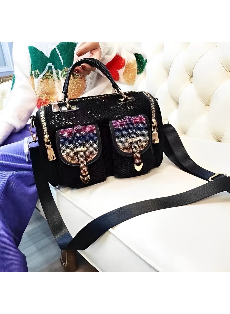 REOCLE Women's Rhinestone Bag Sequin Shoulder Bag with Large Capacity & Multi Pockets & Adjustable Strap Casual Versatile Handbag Crossbody Purse - Image 2