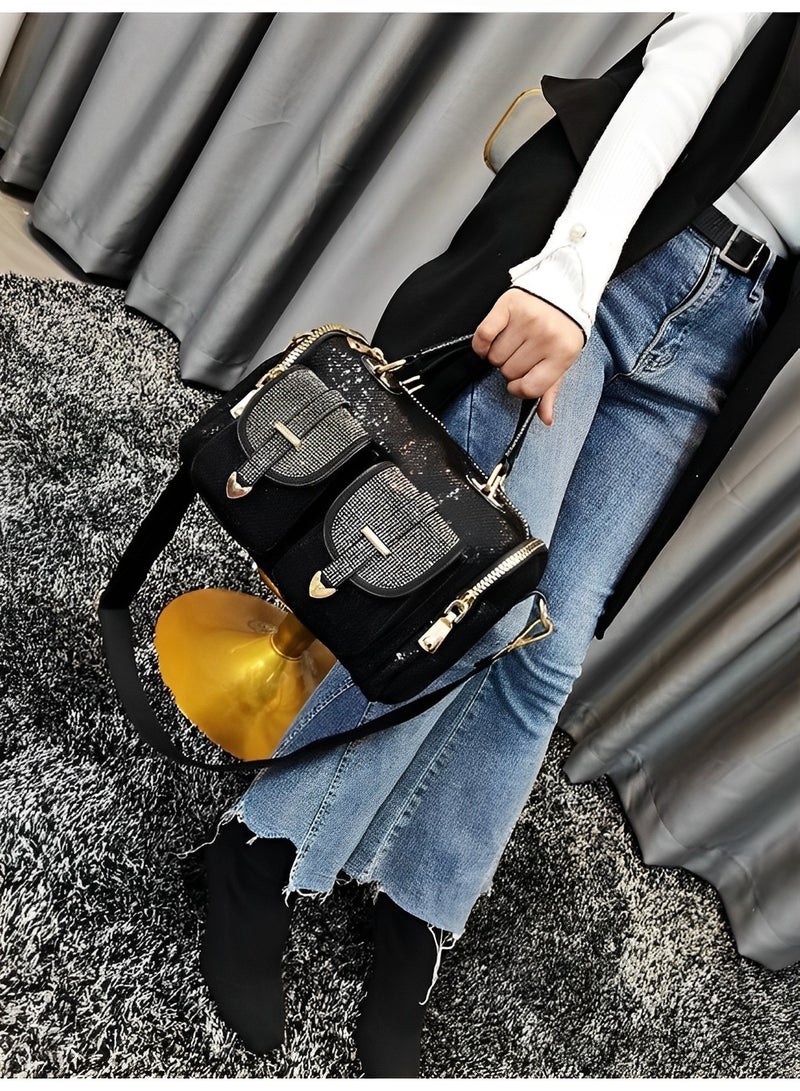 REOCLE Women's Rhinestone Bag Sequin Shoulder Bag with Large Capacity & Multi Pockets & Adjustable Strap Casual Versatile Handbag Crossbody Purse - Image 5