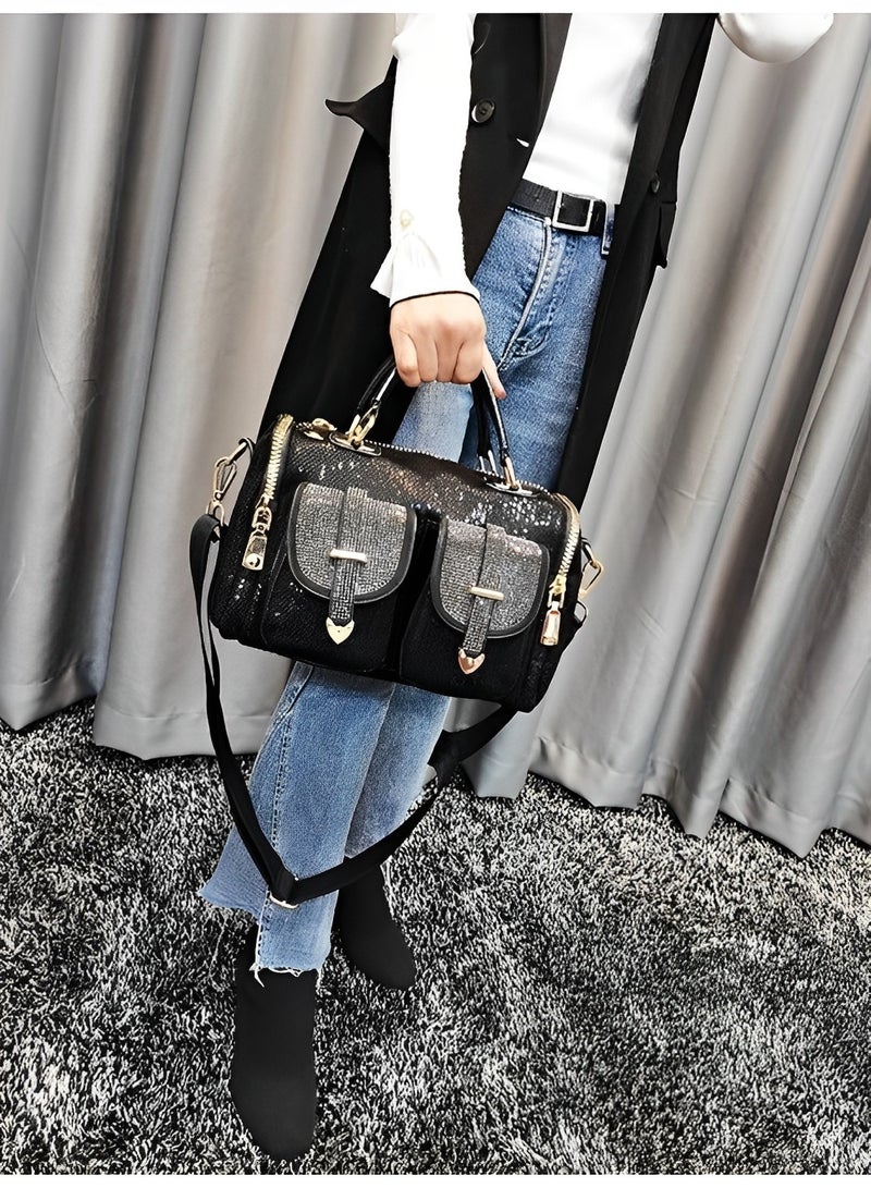 REOCLE Women's Rhinestone Bag Sequin Shoulder Bag with Large Capacity & Multi Pockets & Adjustable Strap Casual Versatile Handbag Crossbody Purse - Image 4