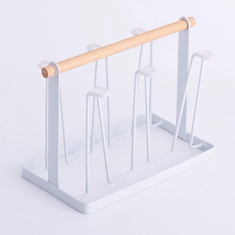 [Ideal for various demands] Semme Cup Drying Rack with 6 Hooks Space Saving Wooden Handle Electroplating Iron Art for Home and Office (White) Assorted natural tone picks New arrival Space saving design picks Rare market product Home & travel essential Chemical free Gulf climate fit One piece build Medium weight Category flagship Treated anti-rust metal User feedback upgraded quality Integrated practical design Cross product compatible Cross part assemble fit Renewed new edition Globally trusted quality Transit & use compatible Elegant appearance Fit Saudi festive occasions Daily universal pick General standard crafted Trendy versatile build Special bargain price - Image 3